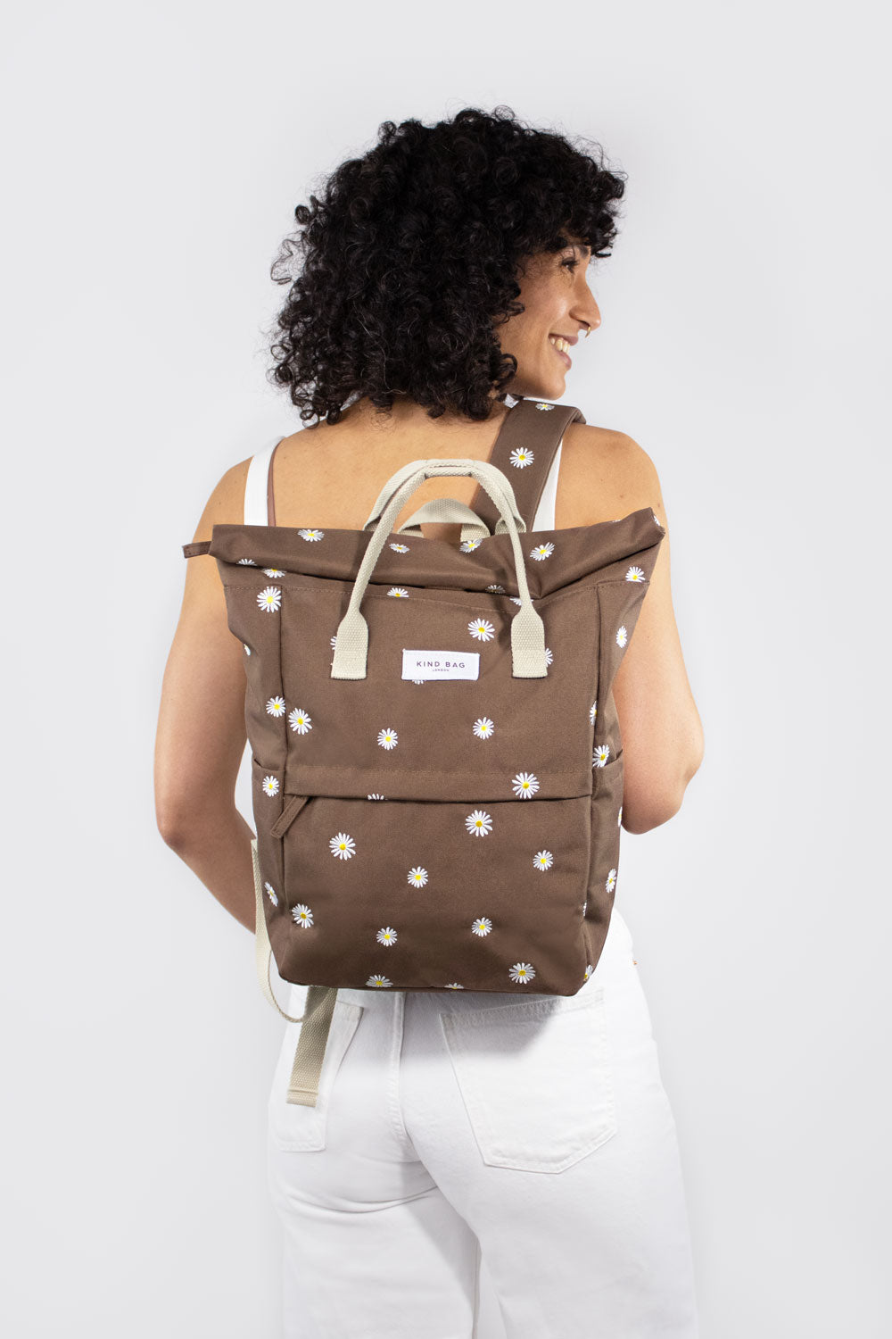 Daisies Brown | Embroidered Hackney Backpack | Medium