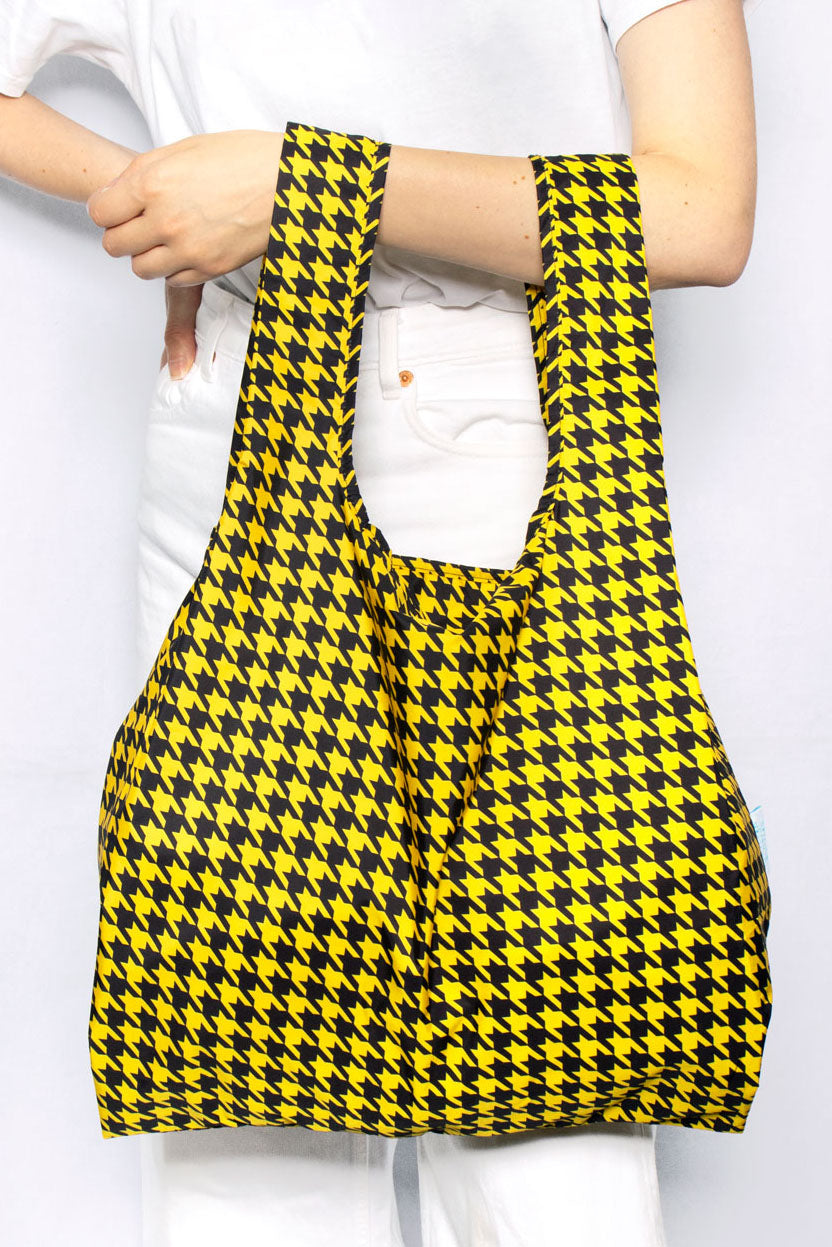 Kind Bag Dogtooth Yellow and Black Medium Reusable Bag Front View