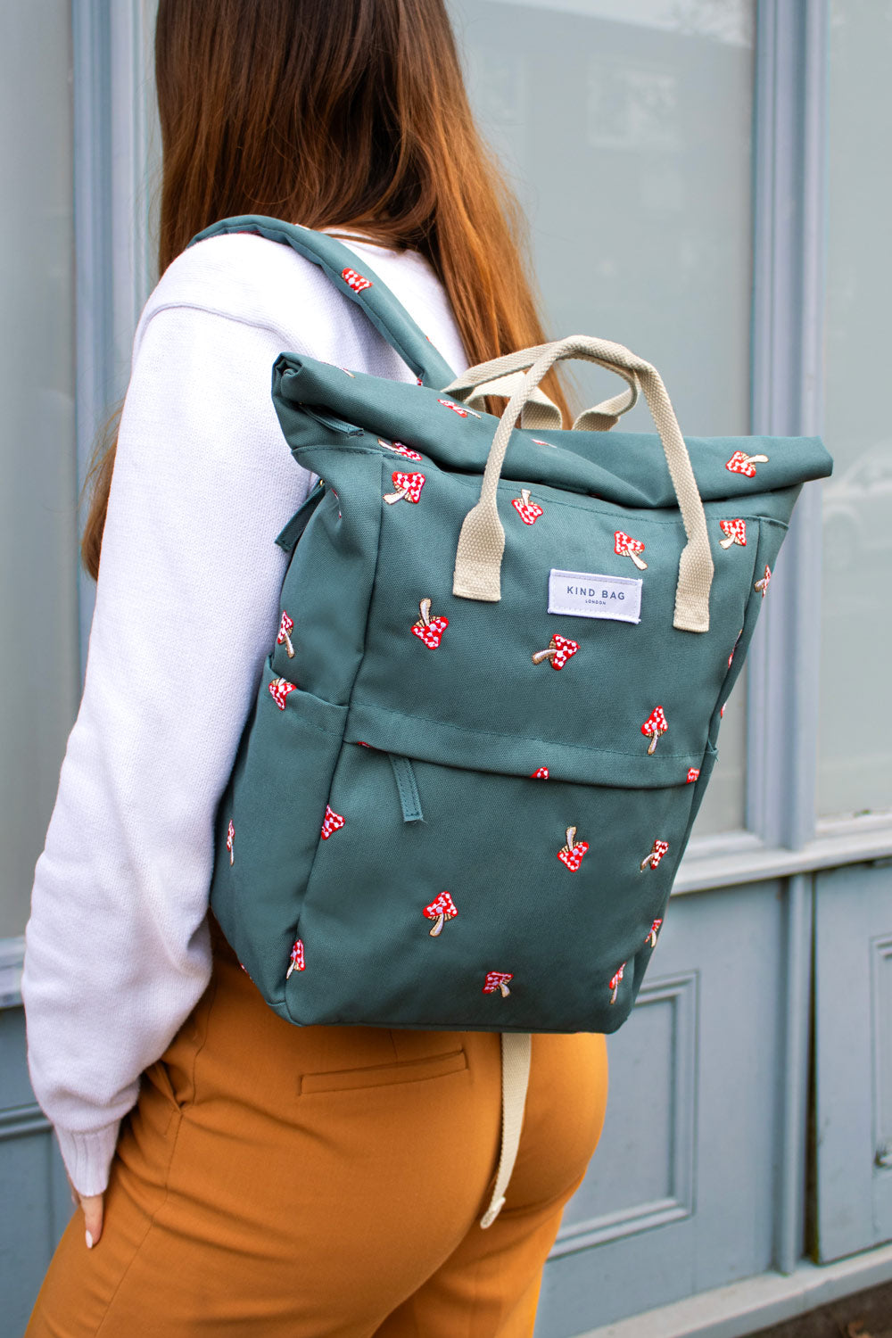 Mushrooms Green | Embroidered Hackney Backpack | Medium