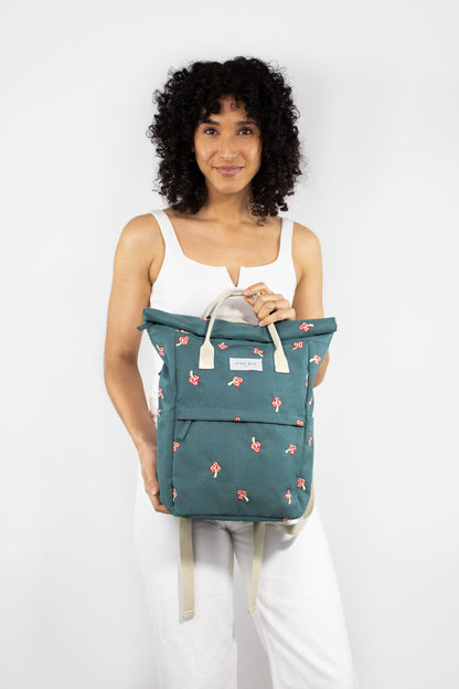 Mushrooms Green | Embroidered Hackney Backpack | Medium