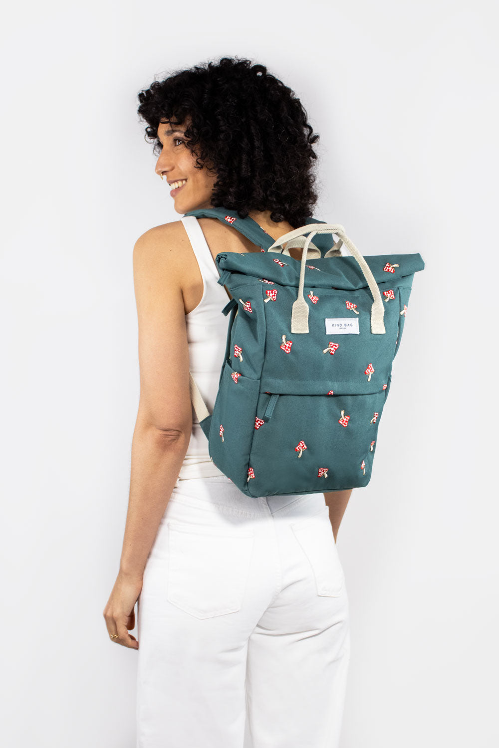 Mushrooms Green | Embroidered Hackney Backpack | Medium