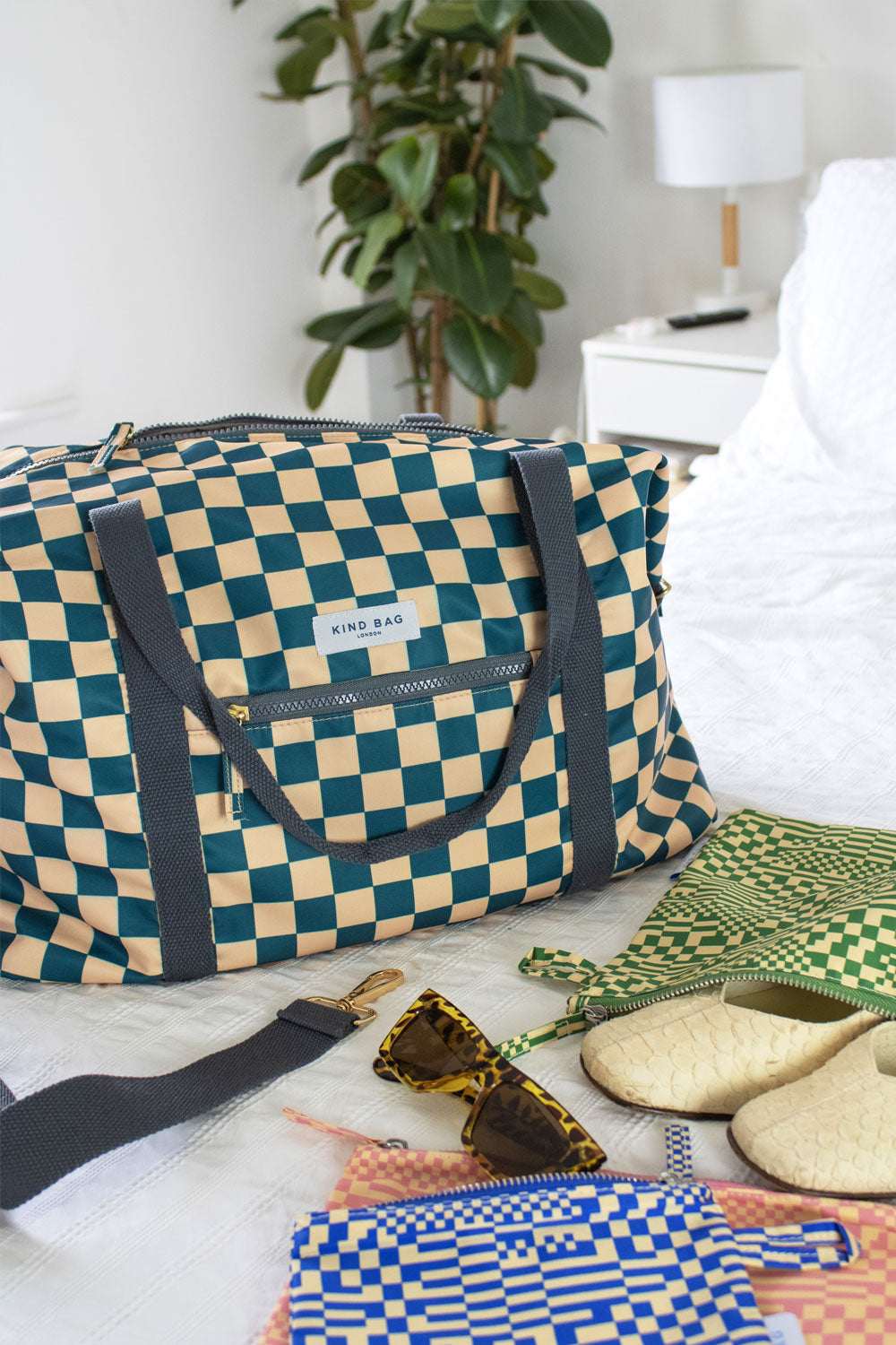 Weekender Bag | Checkerboard Teal & Beige