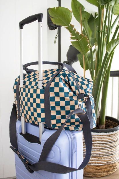 Weekender Bag | Checkerboard Teal & Beige