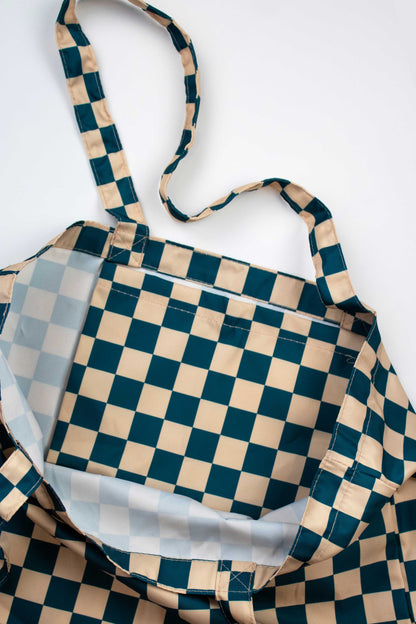 Checkerboard Teal & Beige | Recycled Tote