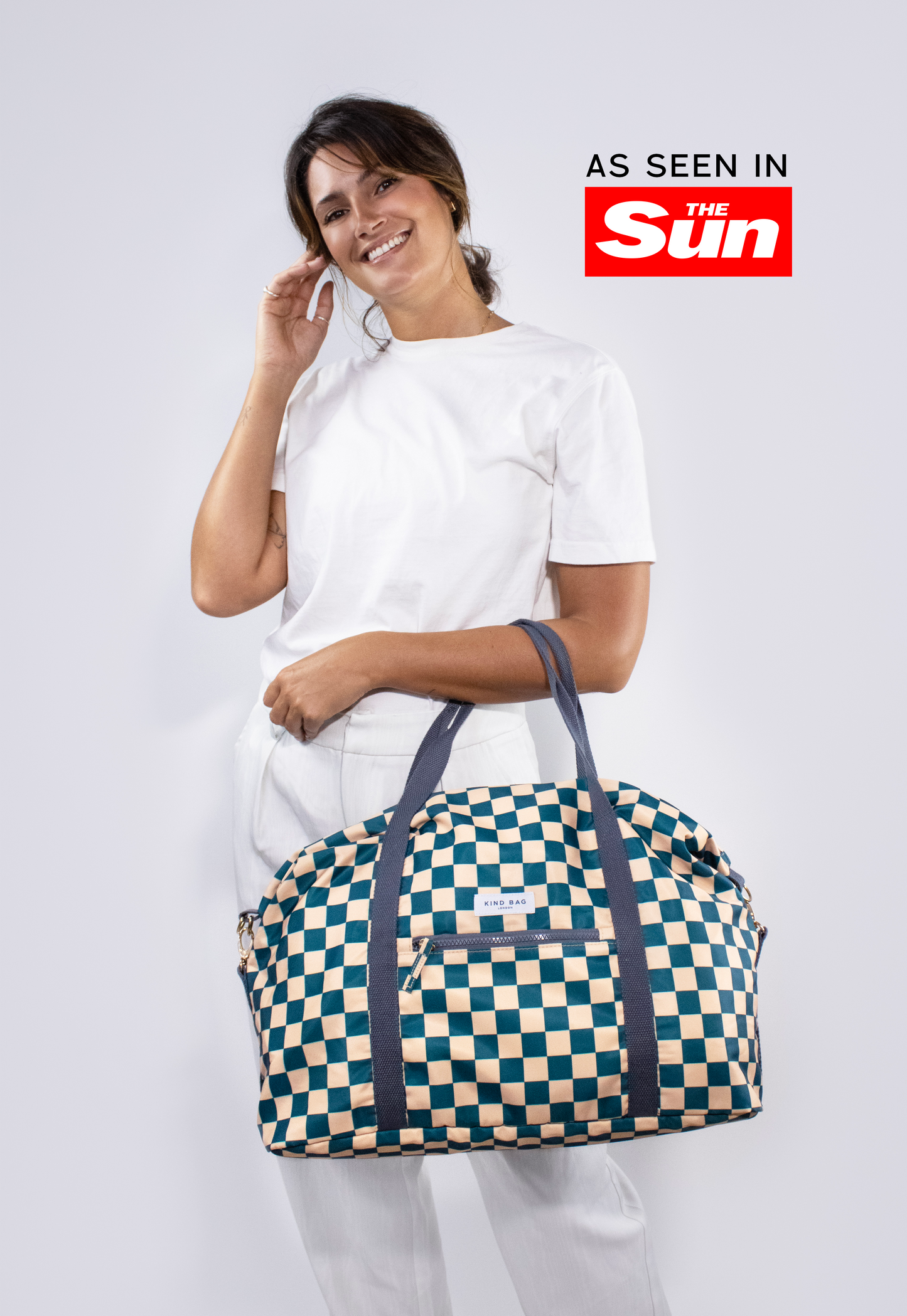 Weekender Bag | Checkerboard Teal & Beige