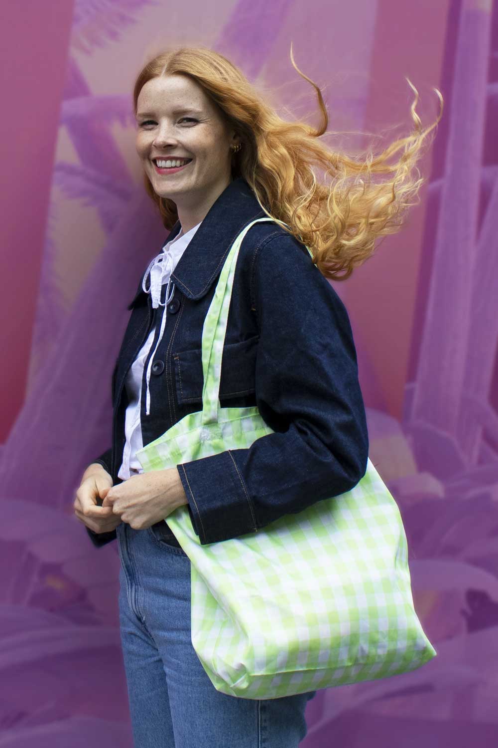 Lime Green Gingham | Recycled Tote