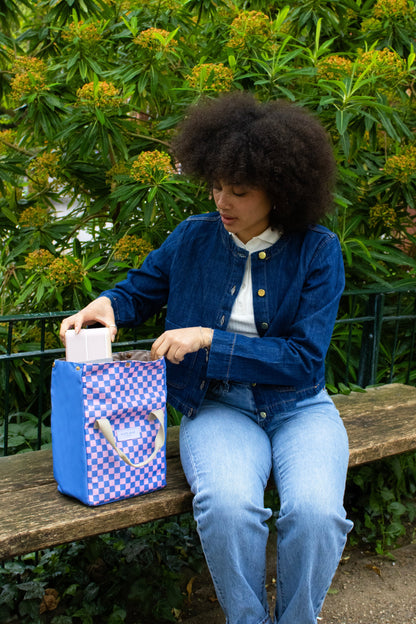 Lunch Bag | Checkerboard Blue & Pink