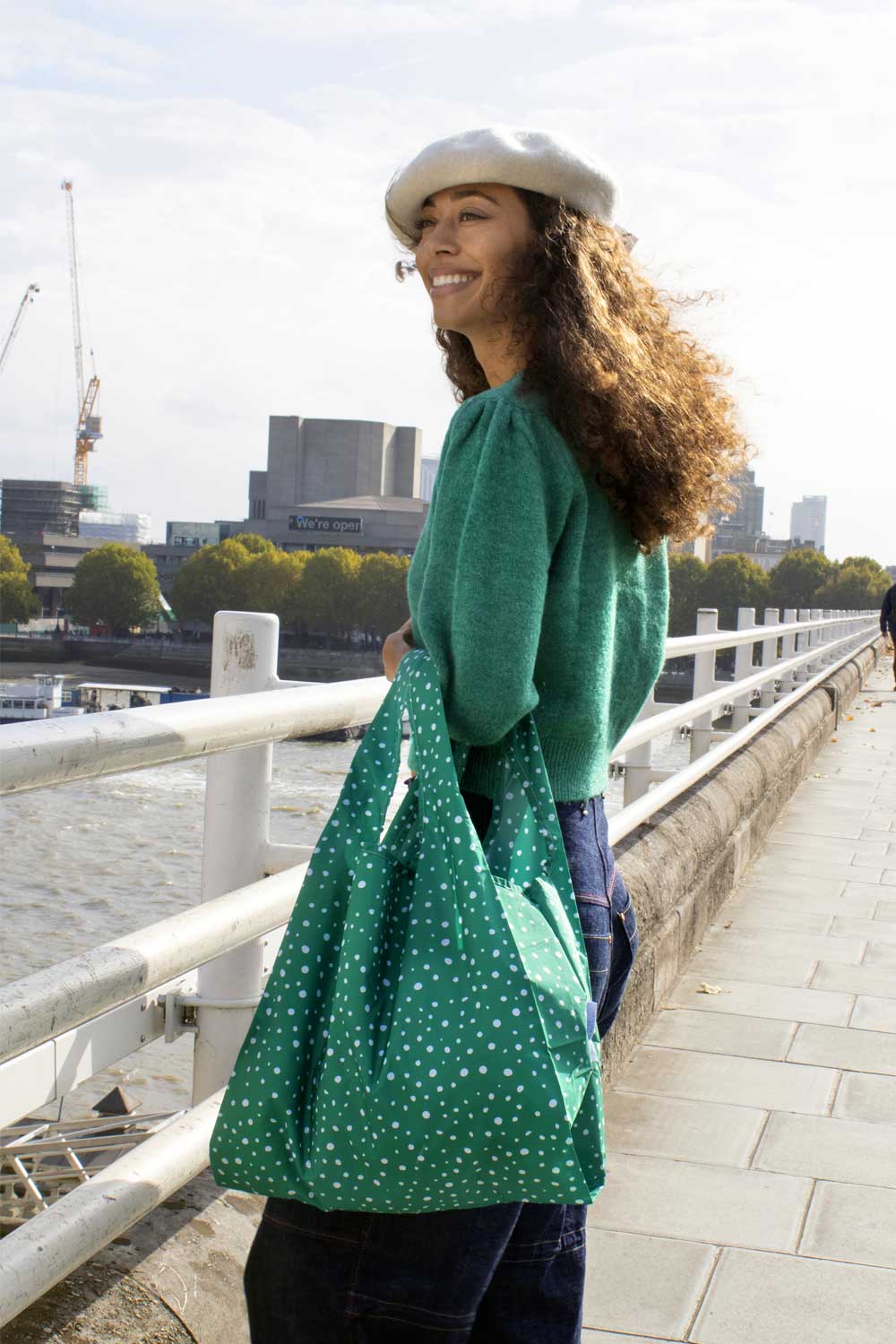 Kind Bag Polkadot Green Medium Reusable Bag Lifestyle