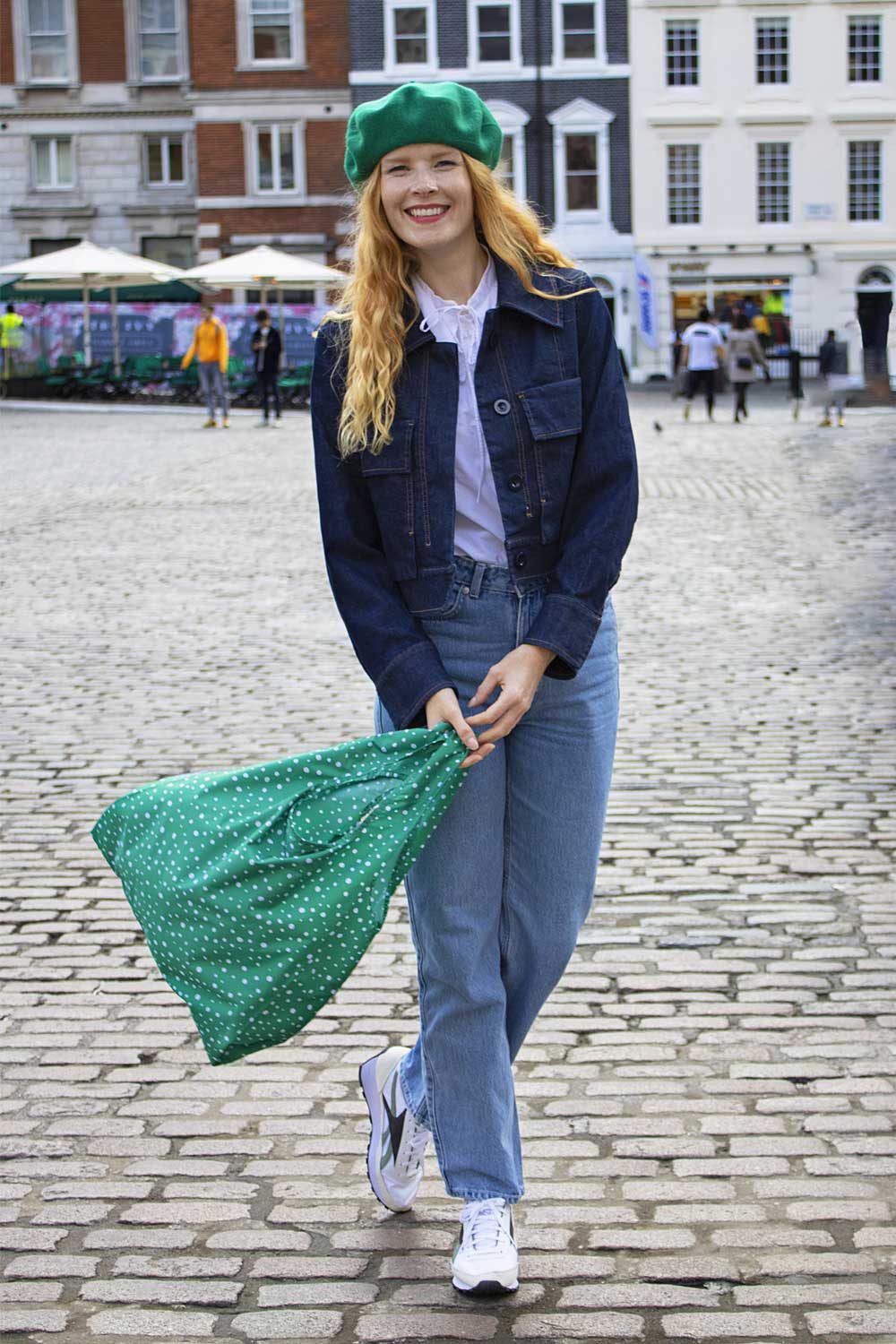 Kind Bag Polkadot Green Medium Reusable Bag Lifestyle