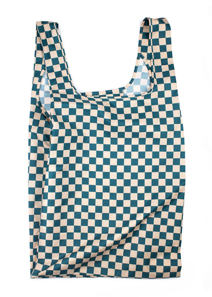 Checkerboard Teal & Beige | Extra Large Reusable Bag