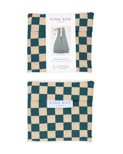 Checkerboard Teal & Beige | Extra Large Reusable Bag