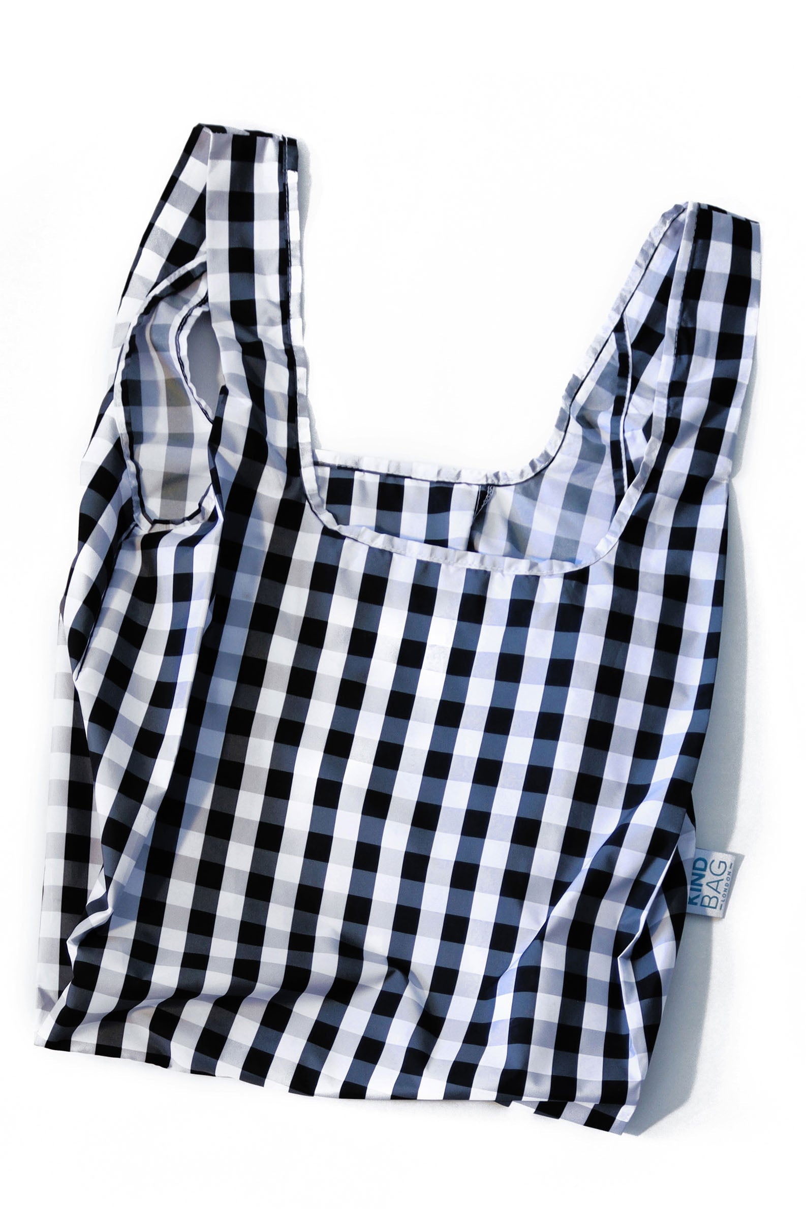 Kind Bag Gingham Black White Reusable Bag Flatlay