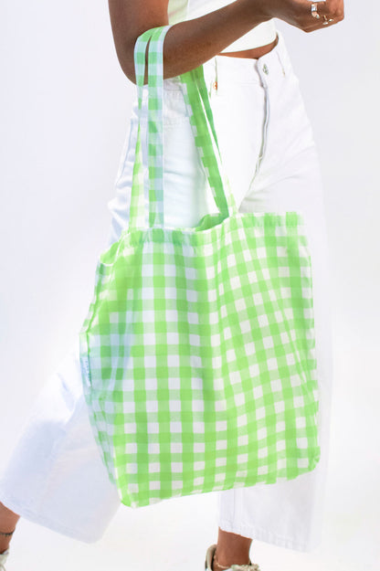 Lime Green Gingham | Recycled Tote