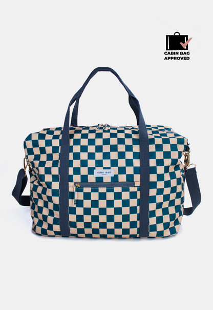 Weekender Bag | Checkerboard Teal & Beige